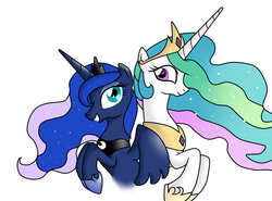 Size: 2497x1848 | Tagged: safe, artist:yukushi1412, princess celestia, princess luna, g4, simple background