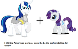 Size: 625x395 | Tagged: safe, rarity, shining armor, pony, unicorn, g4, armor, female, infidelity, looking at you, male, mare, raised hoof, ship:rariarmor, shipping, smiling, stallion, straight