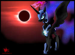 Size: 4000x2920 | Tagged: safe, artist:unitoone, nightmare moon, alicorn, pony, g4, eclipse, female, high res, magic, mare, solar eclipse, solo