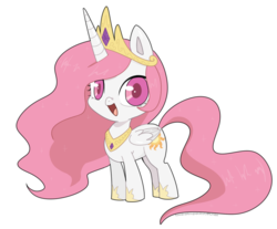 Size: 955x792 | Tagged: safe, artist:tuwairaitosuparukuru, princess celestia, pony, g4, cewestia, chibi, cute, female, filly, looking at you, open mouth, pink-mane celestia, simple background, smiling, solo, transparent background, younger