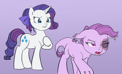 Size: 965x586 | Tagged: safe, artist:carnifex, rarity, oc, oc:lavender, dracony, hybrid, g4, alternate hairstyle, annoyed, black eye, blood, bruised, crying, floppy ears, frown, injured, interspecies offspring, lip bite, offspring, parent:rarity, parent:spike, parents:sparity