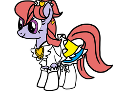 Size: 1024x768 | Tagged: safe, artist:omegaridersangou, clover (g1), earth pony, pony, g1, g4, my little pony tales, cosplay, cure fortune, female, g1 to g4, generation leap, happiness charge precure, precure, pretty cure, simple background, solo, white background