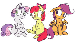 Size: 1024x600 | Tagged: safe, artist:tokipeach, apple bloom, scootaloo, sweetie belle, g4, cutie mark crusaders, simple background