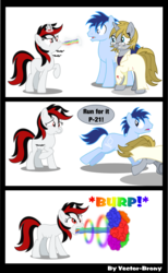 Size: 6086x9905 | Tagged: safe, artist:vector-brony, oc, oc only, oc:blackjack, oc:p-21, oc:triage, pony, unicorn, fallout equestria, fallout equestria: project horizons, absurd resolution, burp, cigarette, comic, fallout, fanfic art, female, flux, male, mare, onomatopoeia, possible spoilers, simple background, smoking, sonic rainbelch, stallion, stomach growl, stomach noise, taint (drink), transparent background