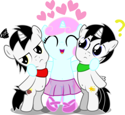 Size: 4900x4515 | Tagged: safe, artist:bigdream64, oc, oc only, oc:ballet star, oc:shooter star, oc:star breaker, pony, unicorn, absurd resolution, belly button, bipedal, clothes, see-through, siblings, simple background, skirt, transparent background, vector