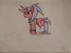 Size: 960x720 | Tagged: safe, artist:theratchetlover24, demon, demon pony, pony, unicorn, daemon kneesocks, panty and stocking with garterbelt, ponified, solo, traditional art