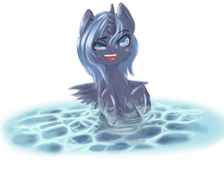Size: 943x764 | Tagged: safe, artist:novaquinmat, princess luna, alicorn, pony, ask crystal crusaders, g4, bath, crystal crusaders, female, filly, open mouth, solo, water, wet, wet mane, woona