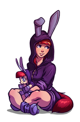 Size: 1433x2181 | Tagged: artist needed, safe, oc, oc only, oc:film flick, human, bunny ears, clothes, dangerous mission outfit, female, hoodie, humanized, simple background, solo, tailed humanization, white background