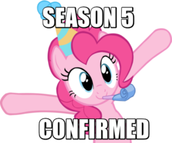 Size: 423x354 | Tagged: safe, pinkie pie, g4, season 5, female, hat, image macro, impact font, meme, party hat, party horn, slowpoke thread, solo