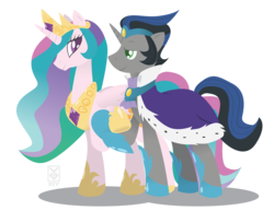 Size: 3300x2550 | Tagged: safe, artist:inspectornills, king sombra, princess celestia, alicorn, pony, g4, female, good king sombra, high res, holding hooves, jewelry, male, mare, pinklestia, regalia, ship:celestibra, shipping, simple background, smiling, straight, transparent background