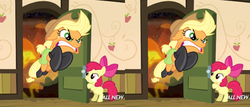 Size: 514x221 | Tagged: safe, apple bloom, applejack, g4, my little pony: friendship is magic, somepony to watch over me, apple closet, exploitable meme, fireproof boots, fuck yeah, meme