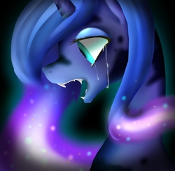 Size: 800x782 | Tagged: safe, artist:hosikawa, nightmare moon, princess luna, alicorn, pony, g4, bust, crying, fangs, pixiv, solo, transformation