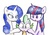 Size: 1000x700 | Tagged: safe, artist:unousaya, rarity, spike, twilight sparkle, g4, pixiv, simple background, traditional art