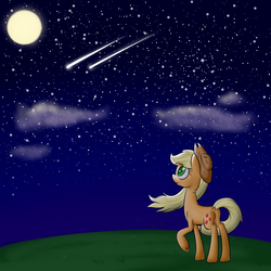 Size: 2000x2000 | Tagged: safe, artist:notenoughapples, applejack, g4, applejack's parents, female, high res, moon, night, raised hoof, shooting star, solo