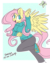 Size: 1200x1500 | Tagged: safe, artist:php41, derpibooru exclusive, fluttershy, butterfly, anthro, g4, challenge, clothes, female, solo, sweater, sweatershy