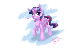 Size: 2200x1400 | Tagged: safe, artist:xcopyen002, twilight sparkle, alicorn, pony, g4, cute, female, heart, looking at you, mare, raised hoof, simple background, solo, twiabetes, twilight sparkle (alicorn)