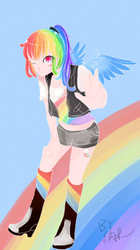 Size: 505x900 | Tagged: safe, artist:nano bunshi, rainbow dash, human, g4, female, humanized, pixiv, ponytail, solo, winged humanization