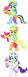 Size: 964x2596 | Tagged: safe, artist:majkashinoda626, artist:minisweetghostgirl, apple bloom, applejack, rainbow dash, rarity, scootaloo, sweetie belle, earth pony, pegasus, pony, unicorn, g4, bipedal, cutie mark crusaders, female, filly, foal, magic, mare, medical scrubs, red nosed, scootalove, sick, simple background, transparent background, veterinarian