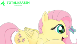 Size: 1446x821 | Tagged: safe, fluttershy, butterfly, g4, cute, prone, simple background, sweet