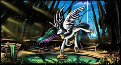 Size: 1210x660 | Tagged: safe, artist:auroriia, princess celestia, g4, female, meditation, solo