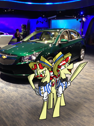 Size: 2121x2828 | Tagged: safe, artist:cinnamonsand, flam, flim, pony, unicorn, g4, car, chevrolet, chevrolet cruze, flim flam brothers, high res, horn, irl, male, photo, ponies in real life, stallion