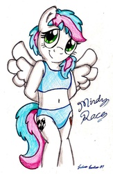 Size: 665x1020 | Tagged: safe, artist:silversimba01, oc, oc only, oc:mindy race, anthro, anthro oc, belly button, clothes, solo, traditional art, underwear