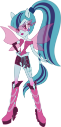 Size: 3642x7551 | Tagged: safe, artist:sugar-loop, sonata dusk, equestria girls, g4, my little pony equestria girls: rainbow rocks, .ai available, box art, female, fin wings, high ponytail, lipstick, long hair, makeup, multicolored hair, necktie, pony ears, ponytail, simple background, solo, sunglasses, transparent background, vector, wings