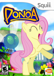 Size: 765x1075 | Tagged: safe, artist:landboom, artist:nickyv917, fluttershy, parasprite, pegasus, pony, g4, bipedal, box art, e10+ rating, esrb, eyes closed, happy, klonoa, namco, namco bandai, nintendo, open mouth, parody, rearing, smiling, squee, video game, wii