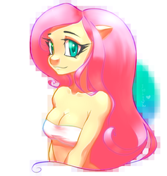 Size: 900x950 | Tagged: safe, artist:ihlosih, fluttershy, anthro, g4, cleavage, female, solo