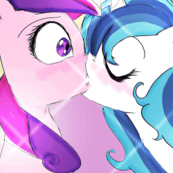 Size: 600x600 | Tagged: safe, artist:sugarberry, princess cadance, shining armor, pony, unicorn, g4, animated, ask-cadance, blushing, eyes closed, female, gleaming shield, half r63 shipping, kissing, lesbian, not sure if want, rule 63, ship:gleaming cadance, shipping, tumblr
