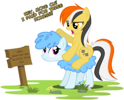 Size: 1024x831 | Tagged: safe, artist:tsabak, oc, oc only, oc:checker, oc:curly mane, earth pony, pony, sheep, sheep pony, female, mare, oc riding oc, ponies riding ponies, riding, simple background, transparent background