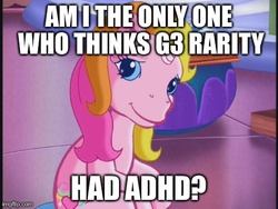 Size: 460x345 | Tagged: safe, artist:php76, edit, edited screencap, screencap, rarity (g3), pony, unicorn, g3, the runaway rainbow, adhd, adhd rarity, discuss in comments, headcanon, meme, neurodivergent, neurodivergent headcanon, text