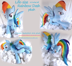 Size: 1100x1010 | Tagged: safe, artist:doublebackstitcharts, rainbow dash, g4, butt, irl, lidded eyes, life size, photo, plot, plushie, solo