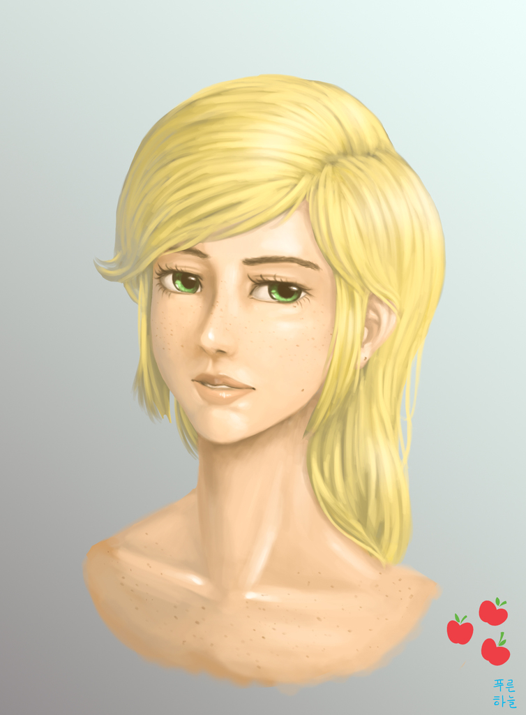 Safe Artist Mrs Applejack Human Bare Shoulder Portrait Female Humanized