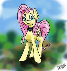 Size: 1817x1923 | Tagged: safe, artist:pwnyville, fluttershy, g4, collar, female, solo, spiked collar