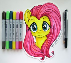 Size: 2282x2048 | Tagged: safe, artist:vird-gi, fluttershy, g4, :3, high res, irl, looking at you, markers, photo, portrait, smiling, solo, traditional art