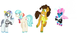 Size: 1024x447 | Tagged: safe, artist:starryoak, cheese sandwich, coco pommel, seabreeze, silver shill, breezie, earth pony, pony, g4, season 4, clothes, female, hooves, male, redesign, simple background, transparent background, unshorn fetlocks