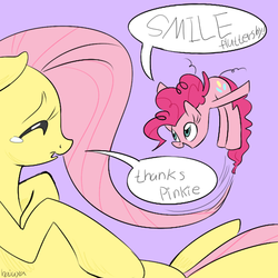 Size: 512x512 | Tagged: safe, artist:hajuya, fluttershy, pinkie pie, g4, dialogue