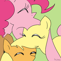 Size: 512x512 | Tagged: safe, artist:hajuya, applejack, fluttershy, pinkie pie, g4, surreal, wat