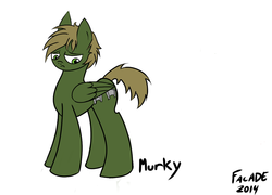 Size: 1089x783 | Tagged: safe, artist:facade, oc, oc only, oc:murky, pegasus, pony, fallout equestria, fallout equestria: murky number seven, cutie mark, hooves, male, simple background, solo, stallion, text, white background, wings
