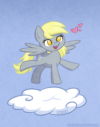 Size: 787x1000 | Tagged: safe, artist:prettykitty, derpy hooves, pegasus, pony, g4, cloud, female, heart, mare, solo