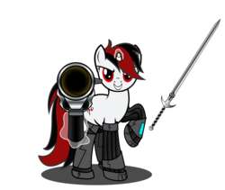 Size: 3800x3200 | Tagged: safe, artist:koshakevich, oc, oc only, oc:blackjack, cyborg, pony, unicorn, fallout equestria, fallout equestria: project horizons, amputee, cybernetic legs, high res, level 2 (project horizons), simple background, solo, sword, transparent background, vector