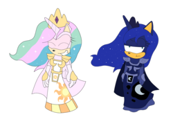 Size: 4019x2923 | Tagged: dead source, safe, artist:atomiclance, princess celestia, princess luna, anthro, g4, crossover, duo, duo female, female, simple background, sonic the hedgehog (series), sonicified, style emulation, transparent background