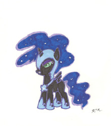 Size: 1225x1384 | Tagged: safe, artist:catscratchpaper, nightmare moon, g4, cute, female, filly, nightmare woon, solo, traditional art