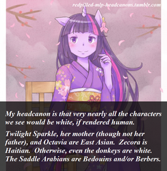 Size: 716x735 | Tagged: safe, twilight sparkle, anthro, g4, clothes, headcanon, human facial structure, kimono (clothing), meta, redpilled-mlp-headcanons