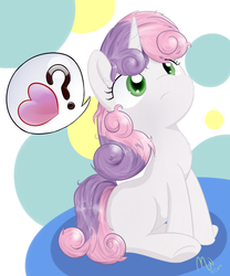 Size: 1250x1500 | Tagged: safe, artist:malwinters, sweetie belle, g4, female, messy mane, sitting, solo, speech bubble