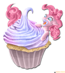 Size: 476x532 | Tagged: safe, artist:scissorsrunner, pinkie pie, earth pony, pony, g4, cupcake, female, mare, open mouth, simple background, solo, transparent background