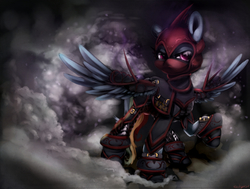 Size: 2300x1739 | Tagged: safe, artist:carligercarl, rainbow dash, g4, armor, crossover, female, solo, spread wings, warcraft, world of warcraft