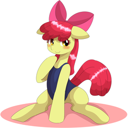 Size: 1000x1002 | Tagged: safe, artist:wonton soup, apple bloom, earth pony, pony, g4, clothes, female, one-piece swimsuit, school swimsuit, solo, sukumizu, swimsuit