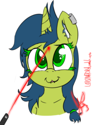 Size: 416x564 | Tagged: safe, artist:magical disaster, oc, oc only, oc:magical disaster, :3, behaving like a cat, cross-eyed, cute, laser, laser pointer, solo